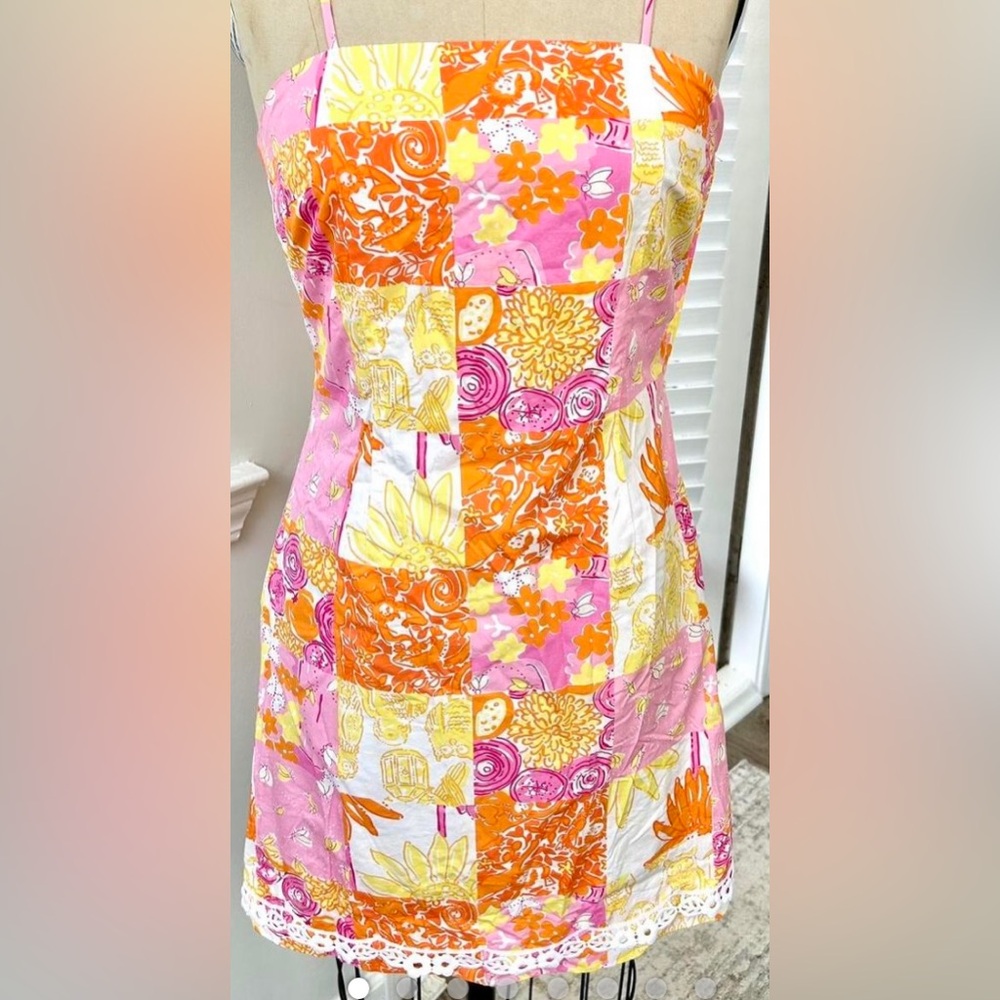 Lilly Pulitzer patchwork dress. See description for sizing